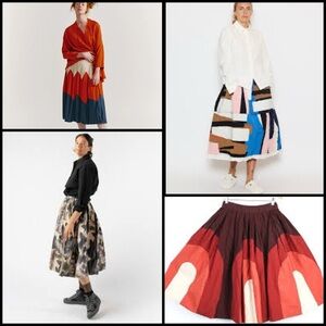 Casey Casey Designer Abstract Patterned Pleated Circular Motif Midi Mod Skirt XS